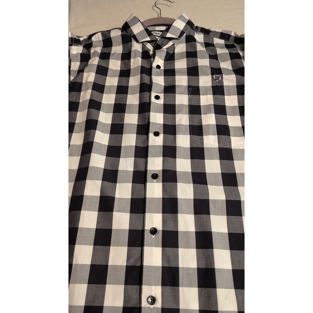 Land's End Long Sleeve Button Down Shirt Black/White Checkered Size 16 37 Tall
